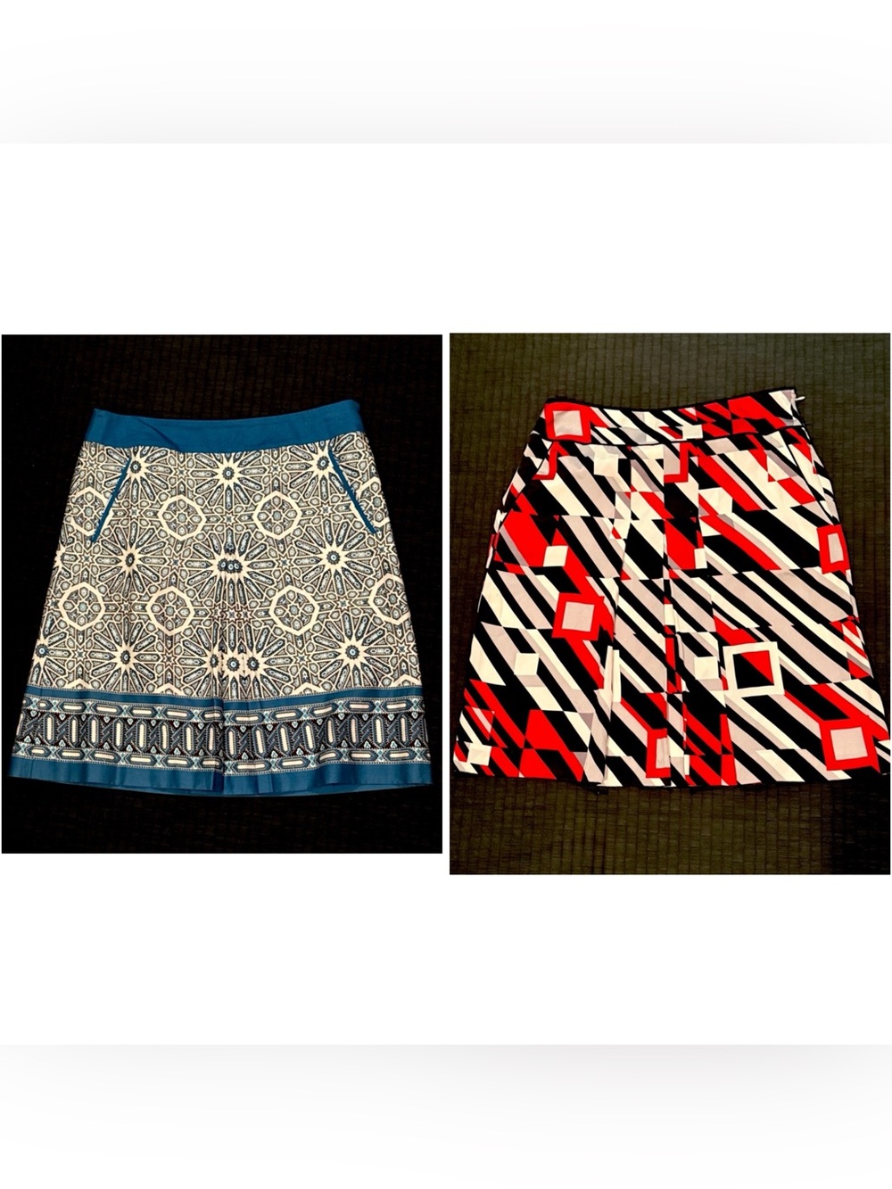Two size 4 Ann Taylor skirts:  Blue & Red Patterned Skirt Duo